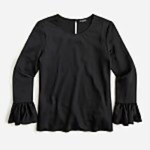J. Crew Black Blouse with Ruffle Sleeves